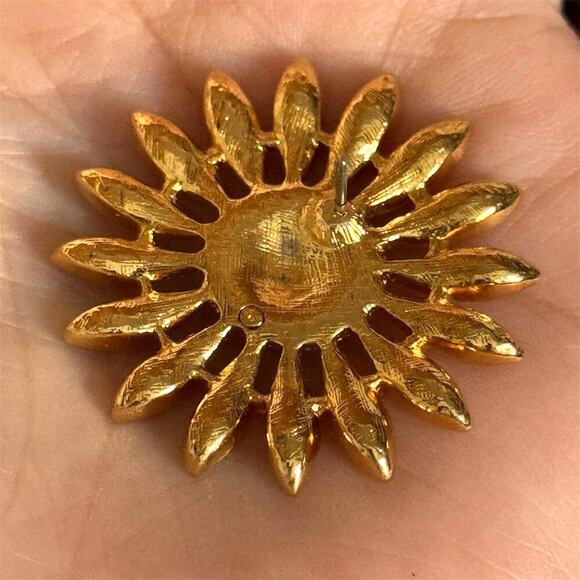 Avon Vintage Gold Sunburst Rhinestone Earring Set Anniversary Circle Dot Signed - Picture 7 of 8